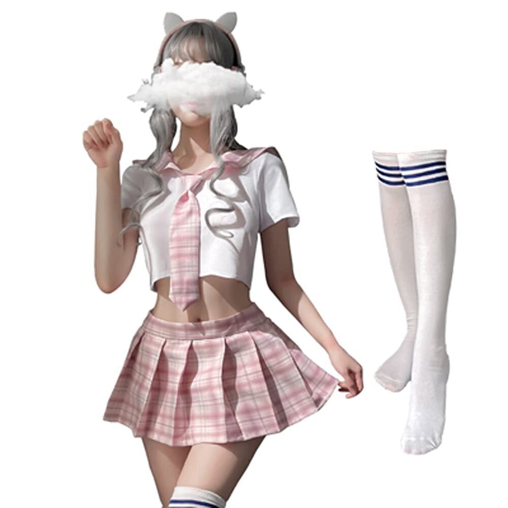 7414 Schoolgirl Outfits Japanese Plaid Pleated Skirt JK Uniform Cosplay